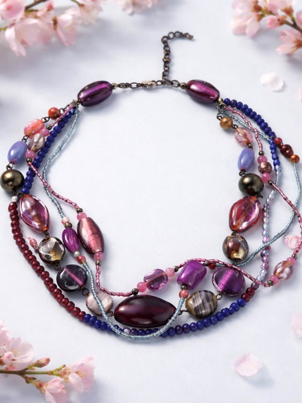 Cookie Lee Multi Layered Purple Pink Gemstones Necklace
